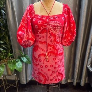 Farm Rio Stylish Red and Pink Pattern Women's Dress